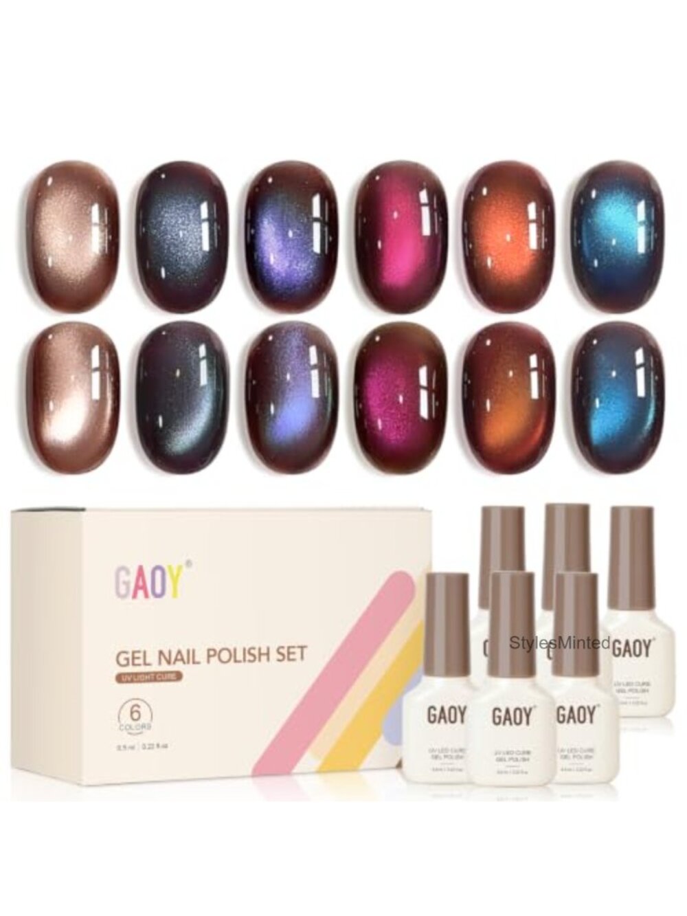 Cat Eye Gel Nail Polish Set 6 Colors Glitter Magnet UV Cure Long-Lasting